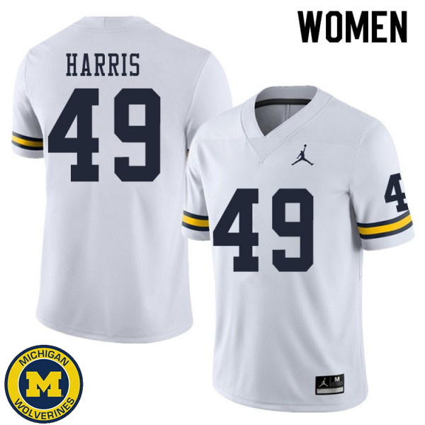 Women's University of Michigan #49 Keshaun Harris White Embroidery Jersey